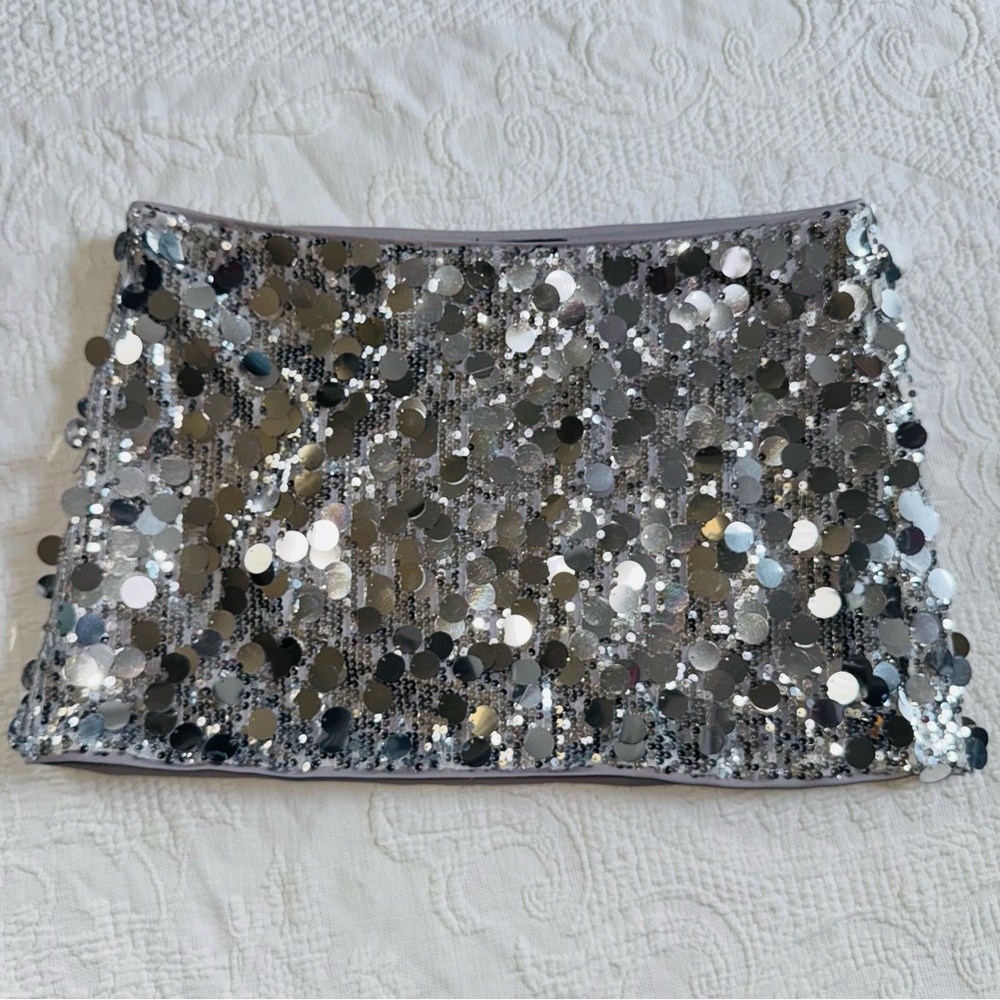 Cider Silver Disc Sequined Mini Skirt XL Cute Fun Fully Lined Party Night Out